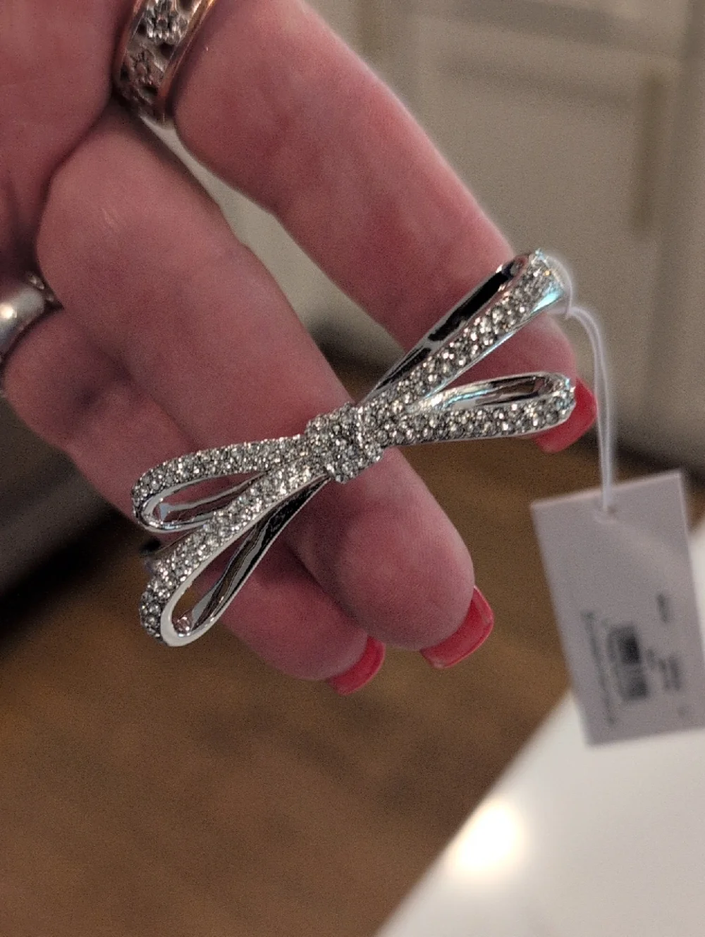 Kate Spade Silver And Crystal Bow Bangle Bracelet. NWT - Picture 2 of 8